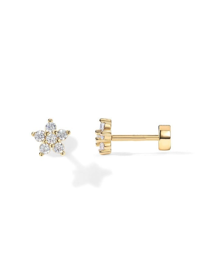 Ucanbe 14K Gold Plated Flat Back Earrings with Solid 925 Sterling Silver Posts, Helix Cartilage Cubic Zirconia Stud Earrings for Women, Trendy Hypoallergenic Jewelry - Image 1